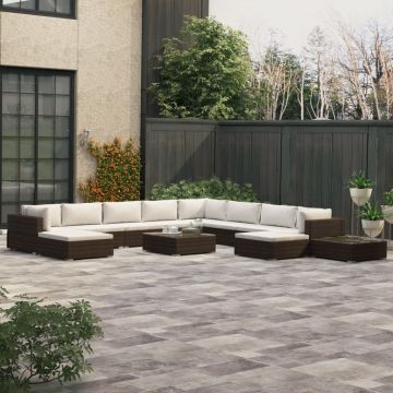 Set mobilier de grădină cu perne 12 piese maro poliratan