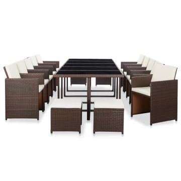 Set mobilier de grădină cu perne 15 piese maro poliratan