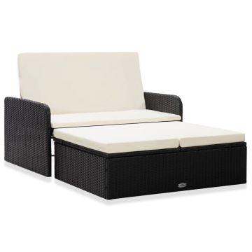 Set mobilier de grădină cu perne 2 piese negru poliratan