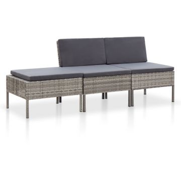 Set mobilier de grădină cu perne 3 piese gri poliratan