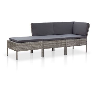 Set mobilier de grădină cu perne 3 piese gri poliratan