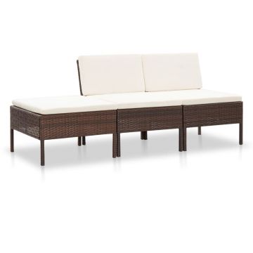 Set mobilier de grădină cu perne 3 piese maro poliratan