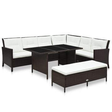 Set mobilier de grădină cu perne 3 piese maro poliratan