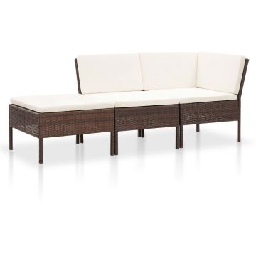 Set mobilier de grădină cu perne 3 piese maro poliratan