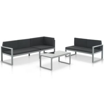 Set mobilier de grădină cu perne 3 piese negru aluminiu