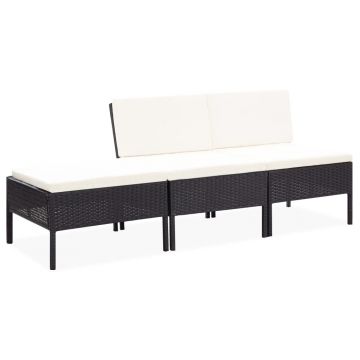 Set mobilier de grădină cu perne 3 piese negru poliratan