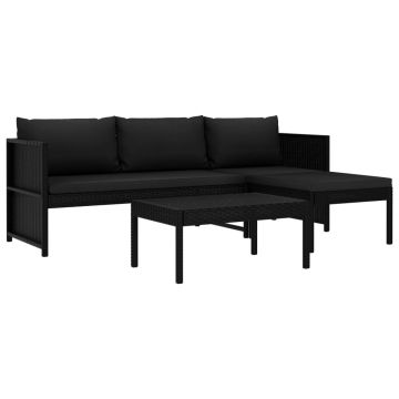 Set mobilier de grădină cu perne 3 piese negru poliratan