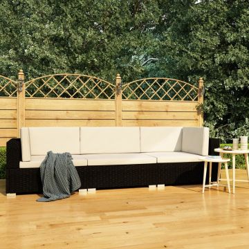 Set mobilier de grădină cu perne 3 piese negru poliratan