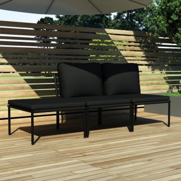 Set mobilier de grădină cu perne 3 piese negru PVC