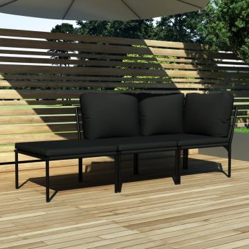 Set mobilier de grădină cu perne 3 piese negru PVC