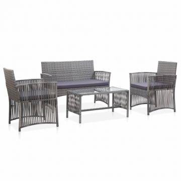 Set mobilier de grădină cu perne 4 piese antracit poliratan