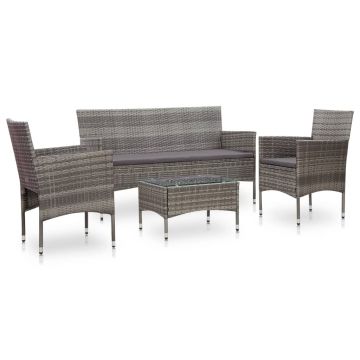 Set mobilier de grădină cu perne 4 piese gri poliratan