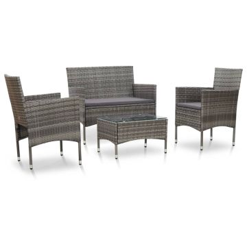 Set mobilier de grădină cu perne 4 piese gri poliratan