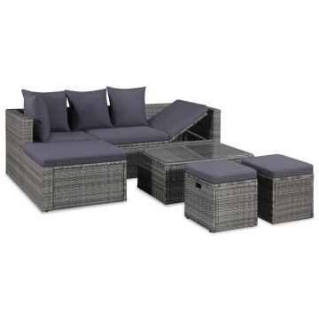 Set mobilier de grădină cu perne 4 piese gri poliratan