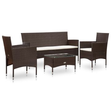 Set mobilier de grădină cu perne 4 piese maro poliratan