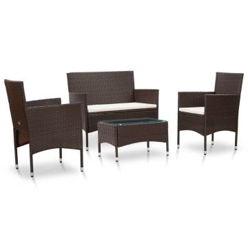 Set mobilier de grădină cu perne 4 piese maro poliratan