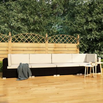 Set mobilier de grădină cu perne 4 piese negru poliratan