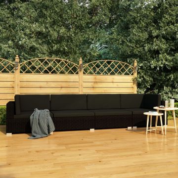 Set mobilier de grădină cu perne 4 piese negru poliratan
