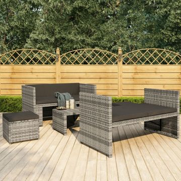 Set mobilier de grădină cu perne 5 piese gri poliratan