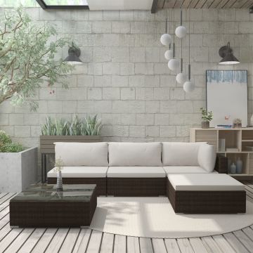 Set mobilier de grădină cu perne 5 piese maro poliratan