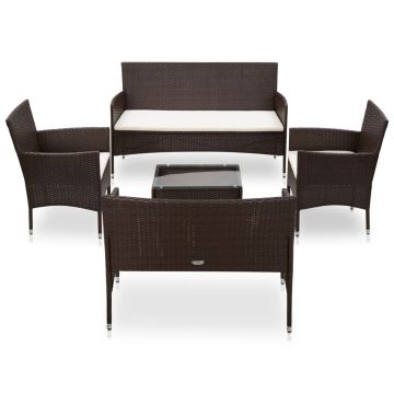 Set mobilier de grădină cu perne 5 piese maro poliratan