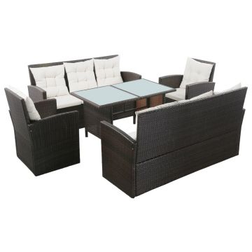 Set mobilier de grădină cu perne 5 piese maro poliratan