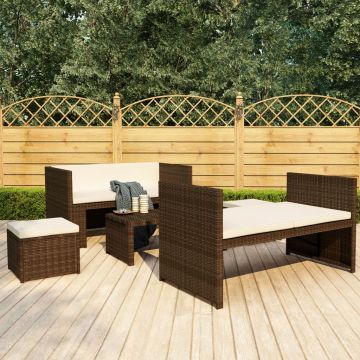 Set mobilier de grădină cu perne 5 piese maro poliratan