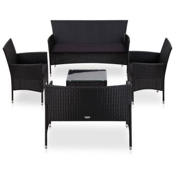 Set mobilier de grădină cu perne 5 piese negru poliratan