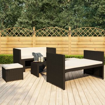 Set mobilier de grădină cu perne 5 piese negru poliratan