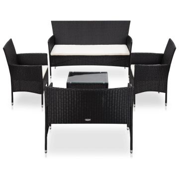 Set mobilier de grădină cu perne 5 piese negru poliratan