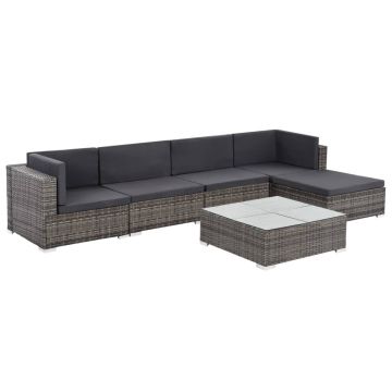 Set mobilier de grădină cu perne 6 piese gri poliratan
