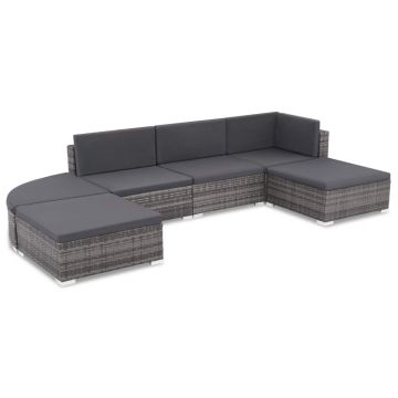 Set mobilier de grădină cu perne 6 piese gri poliratan