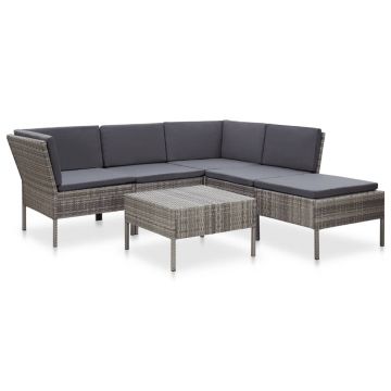 Set mobilier de grădină cu perne 6 piese gri poliratan
