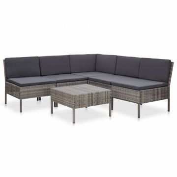 Set mobilier de grădină cu perne 6 piese gri poliratan