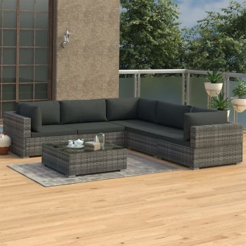 Set mobilier de grădină cu perne 6 piese gri poliratan
