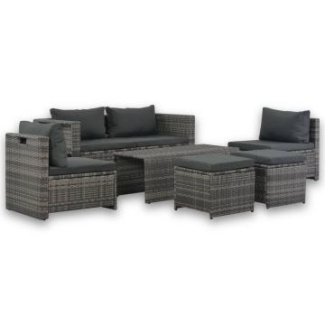 Set mobilier de grădină cu perne 6 piese gri poliratan