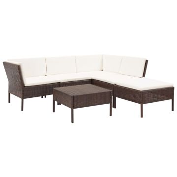 Set mobilier de grădină cu perne 6 piese maro poliratan