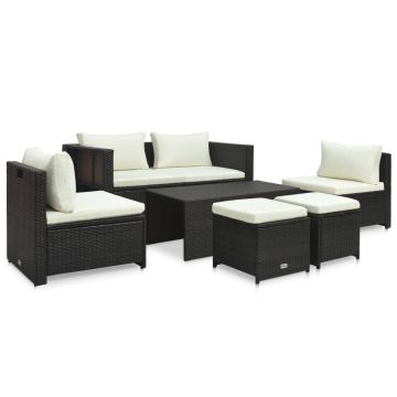 Set mobilier de grădină cu perne 6 piese maro poliratan