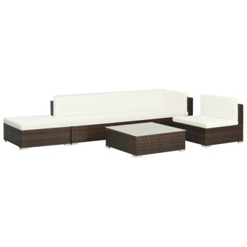Set mobilier de grădină cu perne 6 piese maro poliratan