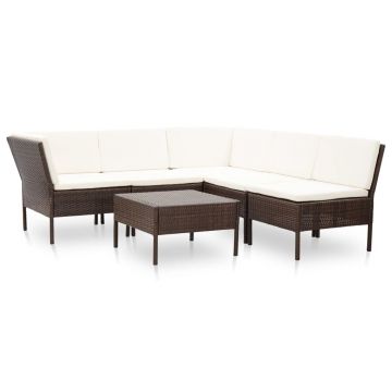 Set mobilier de grădină cu perne 6 piese maro poliratan