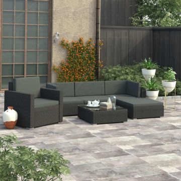 Set mobilier de grădină cu perne 6 piese negru poliratan
