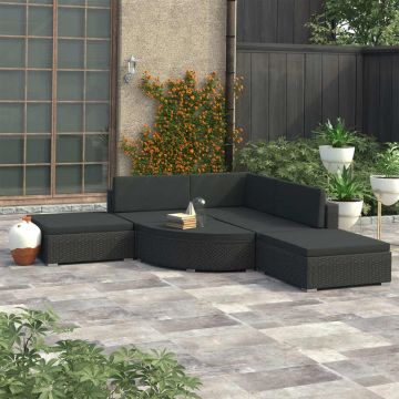 Set mobilier de grădină cu perne 6 piese negru poliratan