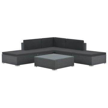 Set mobilier de grădină cu perne 6 piese negru poliratan