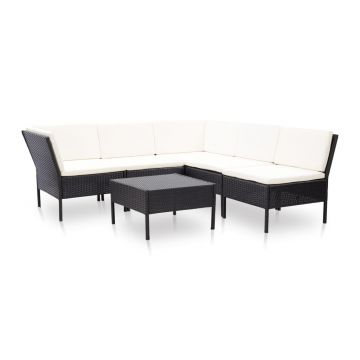 Set mobilier de grădină cu perne 6 piese negru poliratan