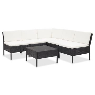 Set mobilier de grădină cu perne 6 piese negru poliratan