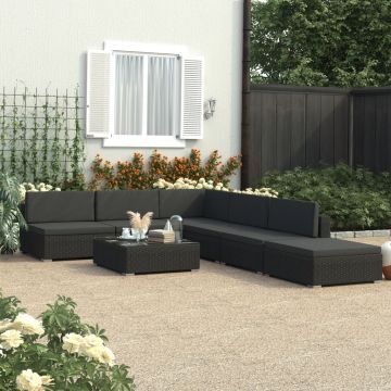 Set mobilier de grădină cu perne 6 piese negru poliratan