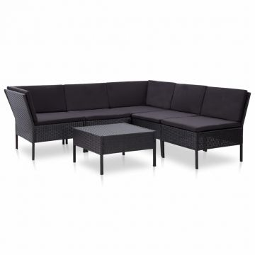 Set mobilier de grădină cu perne 6 piese negru poliratan