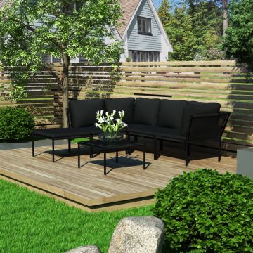 Set mobilier de grădină cu perne 6 piese negru PVC