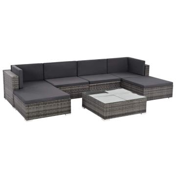 Set mobilier de grădină cu perne 7 piese gri poliratan