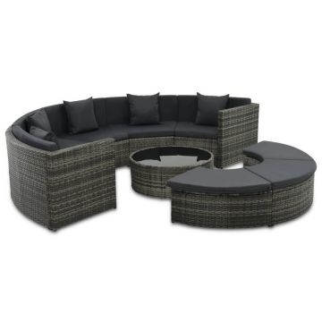 Set mobilier de grădină cu perne 7 piese gri poliratan